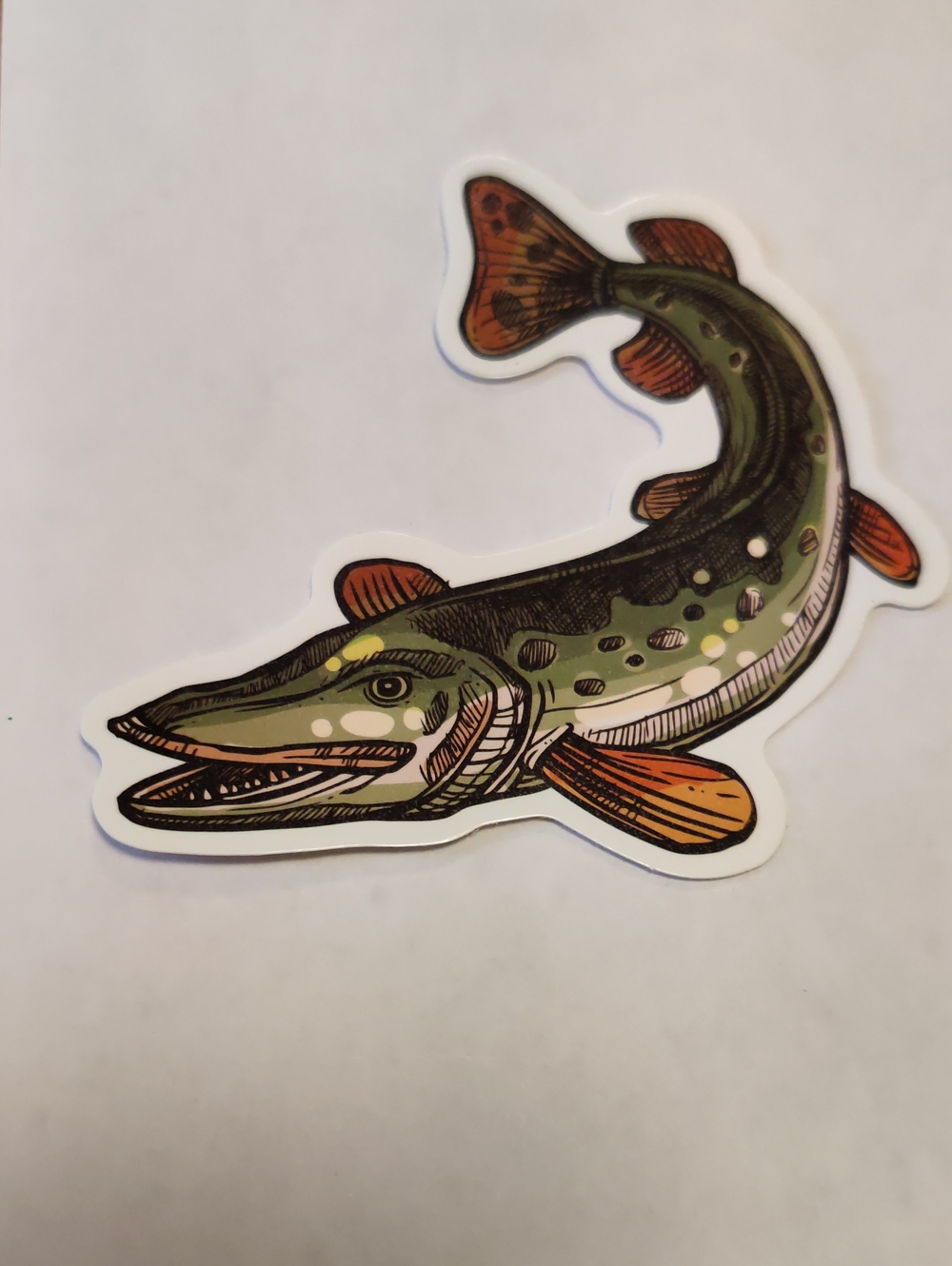 Sticker Decal - Green and Orange Northern Pike Fish